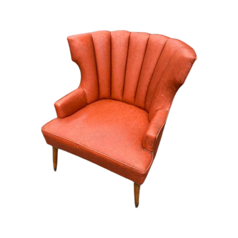 Orange Floral Embossed Vinyl Shell Shaped Vintage Lounge Chair