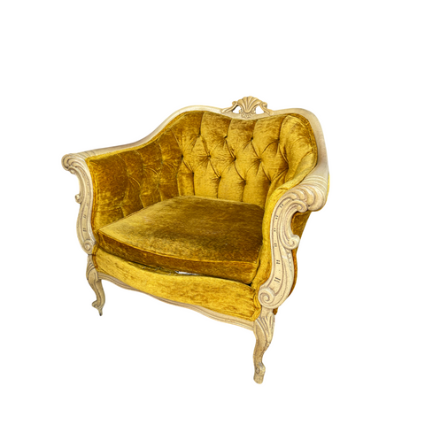 Ornate Antique Broyhill Gold Tufted Armchair