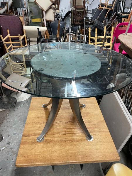 Furniture of America Marble Velo Dining Table with Round Glass Top