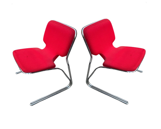 Sets of Red Wool Polyform Cantilever Dining Chairs