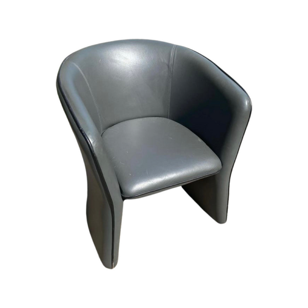 Grey Leather Armed Barrel Lounge Chairs (Several Available Priced Individually)