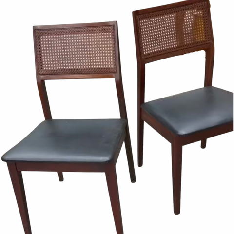Pair of Dark Cane Back and Black Mid Century Dining Chairs