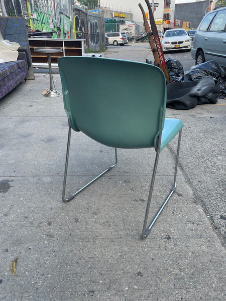 Pairs of 1980s Blue Green Vintage Stacking “U” Chairs - (6 Total Available Sold in Pairs)