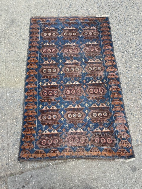 Antique worn handmade shedding rug 60x35"