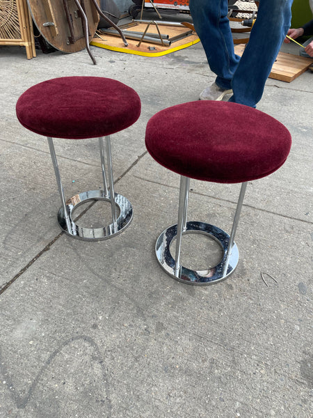 Paul Mayen Stools for Habitat Recovered in Merlot Mohair (Pair Available Priced Individually)