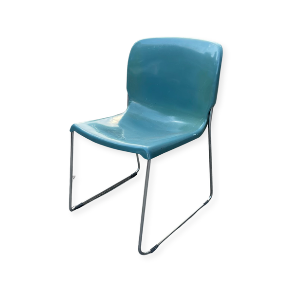 Pairs of 1980s Blue Green Vintage Stacking “U” Chairs - (6 Total Available Sold in Pairs)