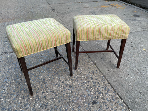 Pair of Green and Pink Striped Foot Stool Ottomans