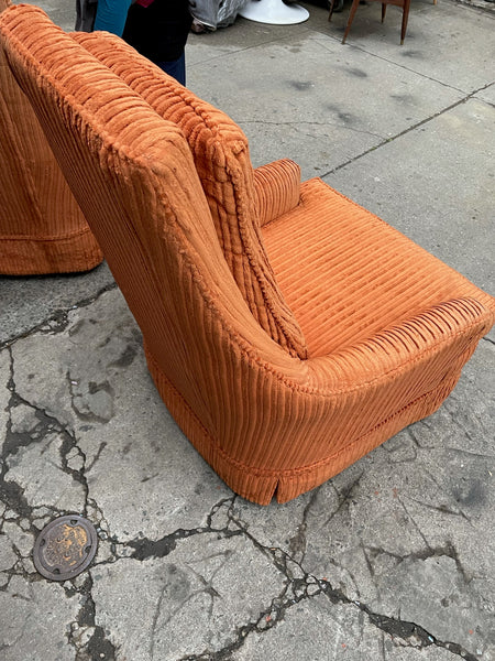 Orange Velvet Plush Lounge Chair - (Pair Available but Priced Individually)