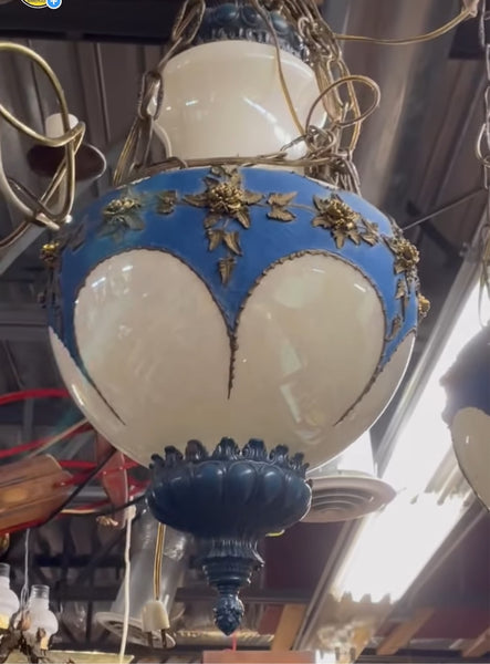 Pair of Blue Bohemian Plug in Ceiling Lamps