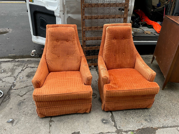 Orange Velvet Plush Lounge Chair - (Pair Available but Priced Individually)
