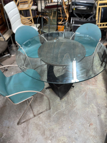 Steel Two Toned Dining Table Base with Glass Round 44” Top