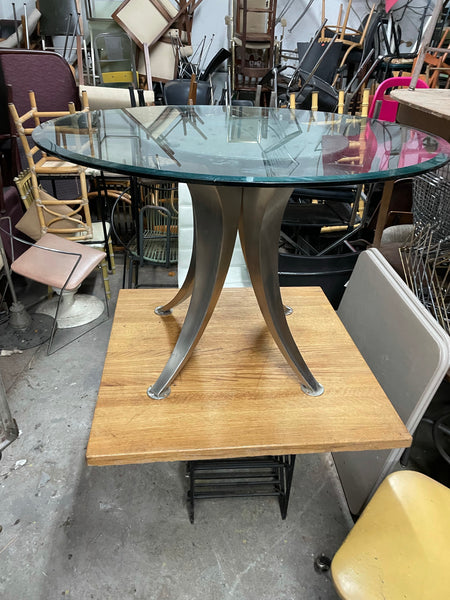Furniture of America Marble Velo Dining Table with Round Glass Top