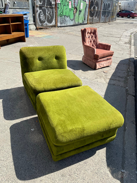 Plush Avocado Green Lounge Chair and Ottoman