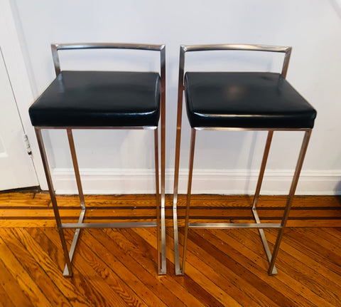 PAIR Of MODERN LEATHER METAL COUNTER STOOLS