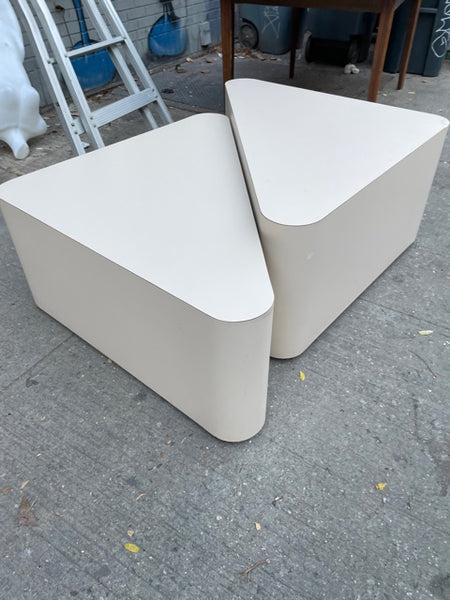 Pair of Plinth Style Rounded Triangle Coffee Tables